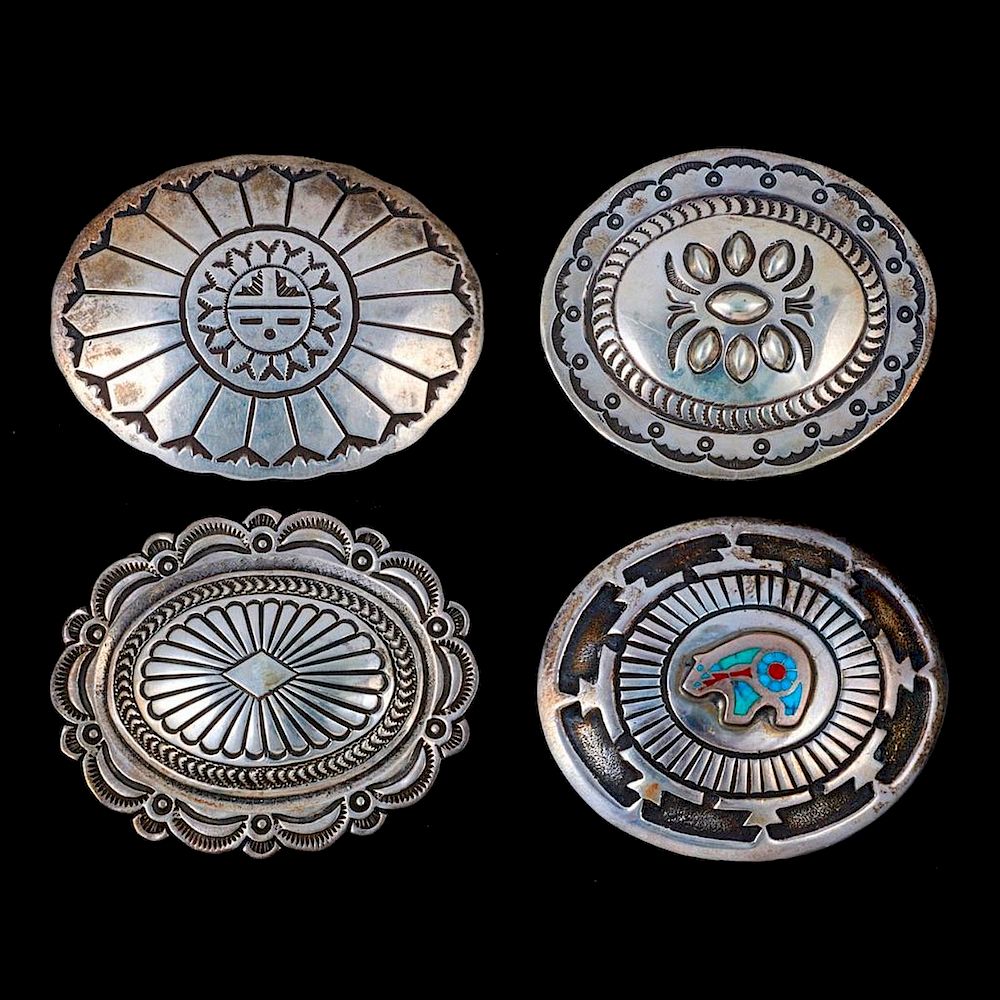 Appraisal: NAVAJO BELT BUCKLES Four Vintage old pawn turquoise and silver