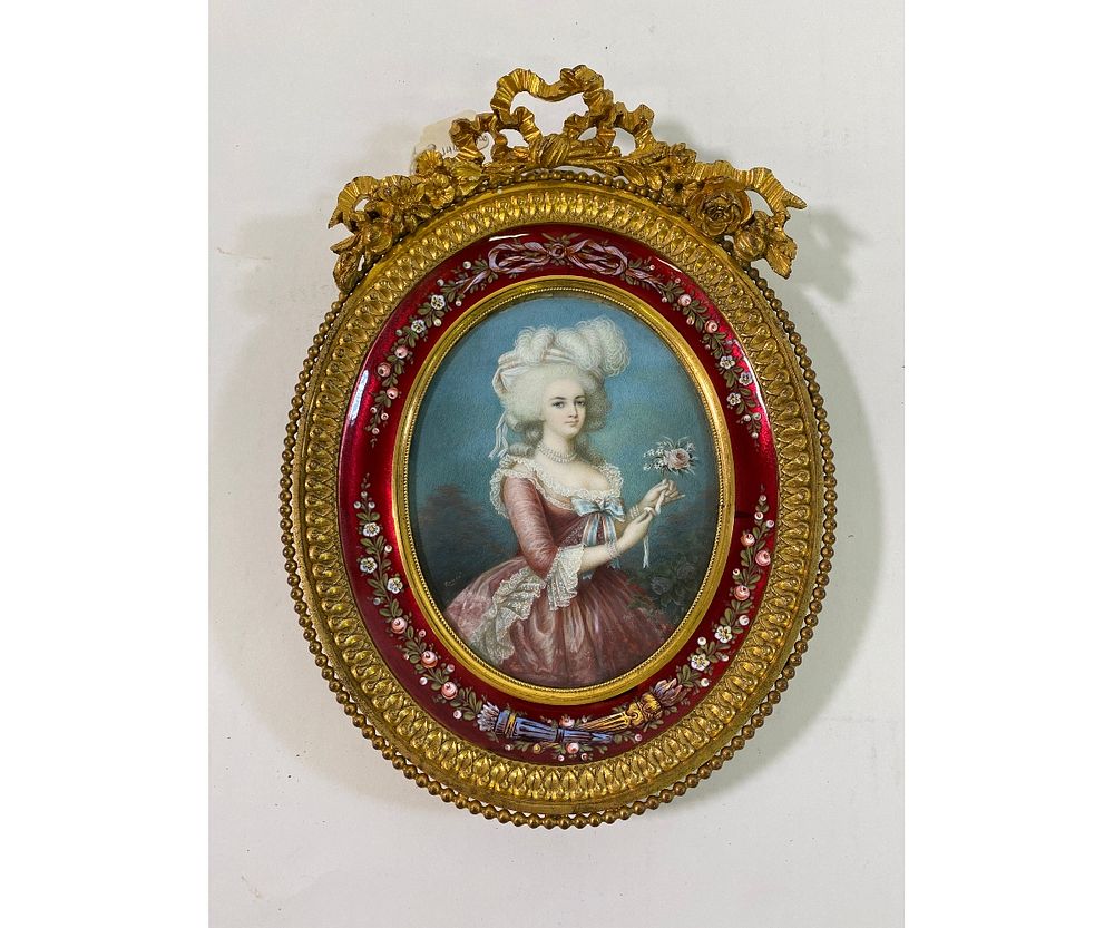 Appraisal: Miniature Oval Watercolor Portrait Miniature oval watercolor portrait of Marie