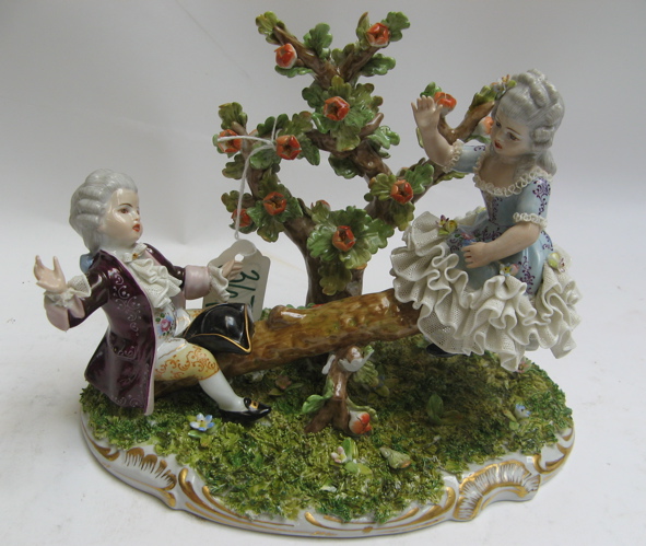 Appraisal: ITALIAN CAPODIMONTE PORCELAIN FIGURAL GROUP a young boy and girl