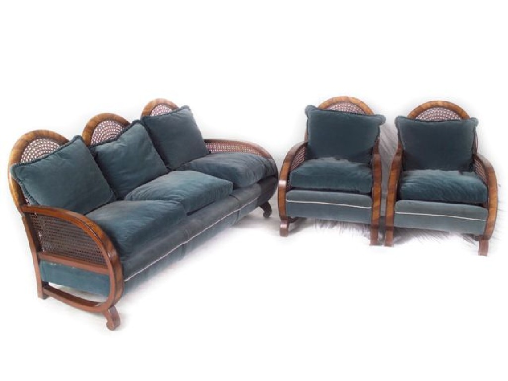 Appraisal: ART DECO WALNUT BERGERE SUITE c comprising a three-seater sofa