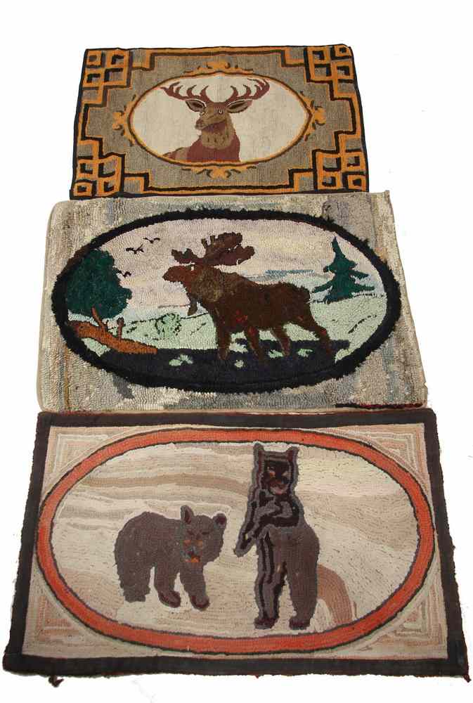 Appraisal: VINTAGE HOOKED RUGS - Vintage Figural Hooked Rugs depicting a