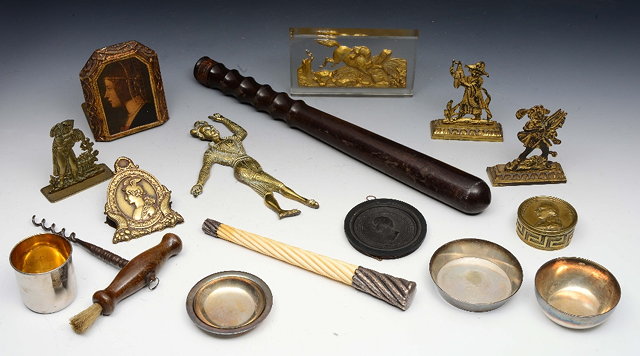 Appraisal: A COLLECTION OF OBJETS TROUV TO INCLUDE an ebony truncheon