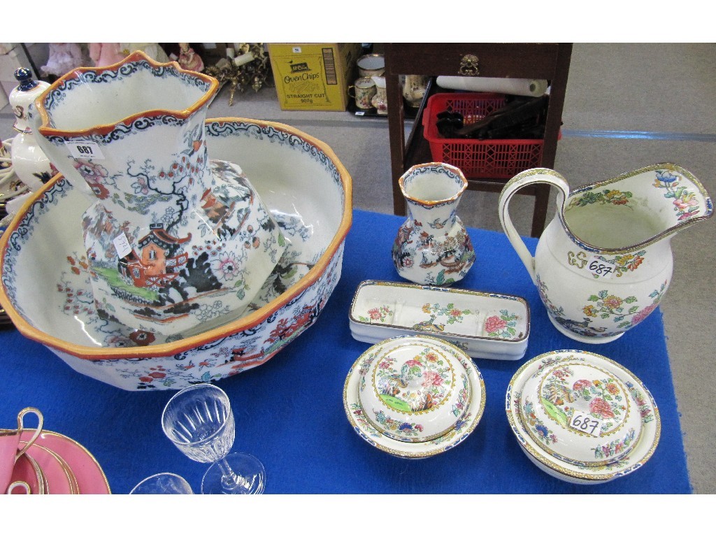 Appraisal: Masons washbowl ewer and vase and four pieces of Copeland