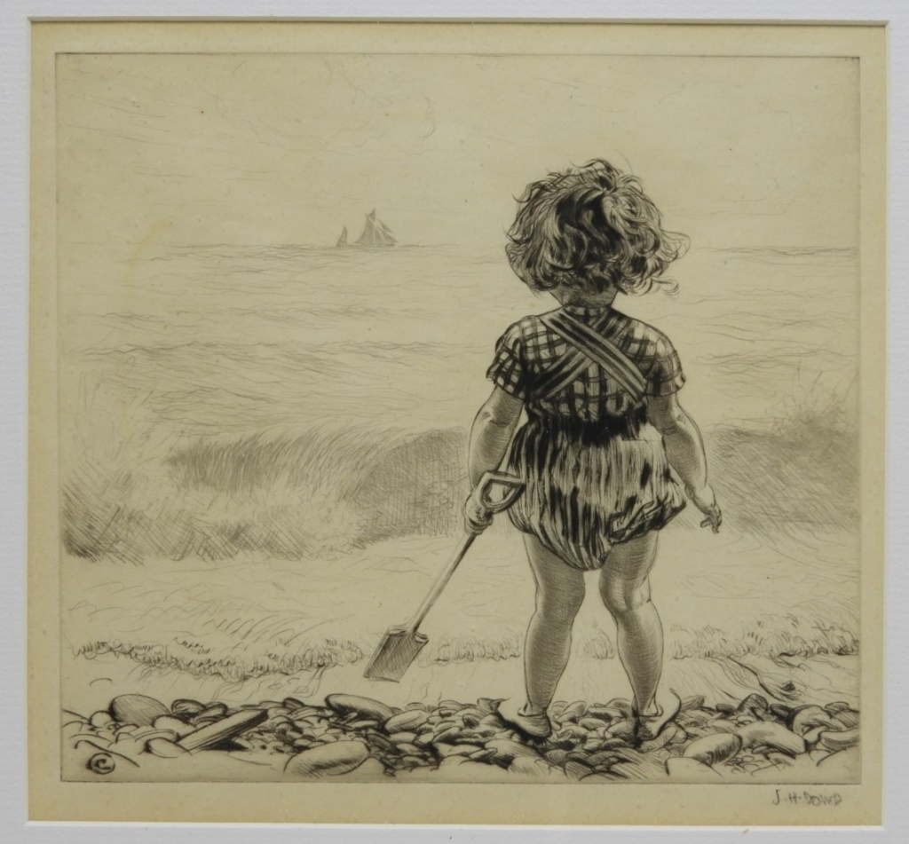 Appraisal: JAMES HENRY DOWD CHILDREN ON BEACH ETCHING United Kingdom -