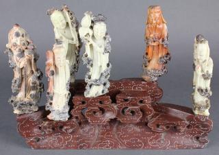 Appraisal: Chinese Soapstone Figural Group Chinese carved soapstone figural group consisting