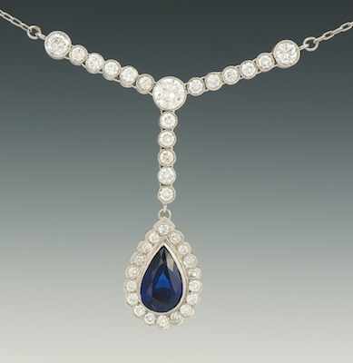 Appraisal: A Ladies' Sapphire and Diamond Necklace Platinum mounted necklace features