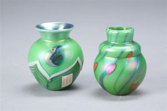 Appraisal: TWO MINIATURE ART GLASS VASES Both signed Lundberg Studios and