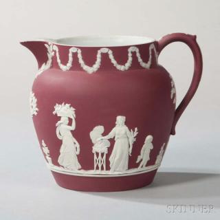 Appraisal: Wedgwood Crimson Jasper Dip Jug England c applied white classical