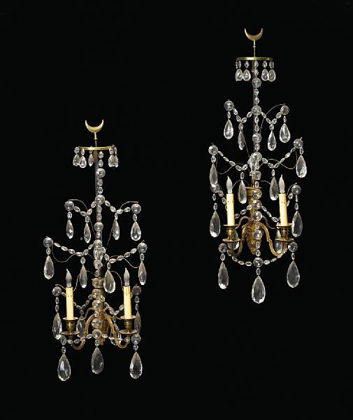 Appraisal: A pair of Northern European Neoclassical brass and cut glass