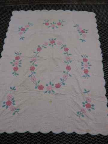 Appraisal: Antique Handmade Quilt pink floral '' x ''