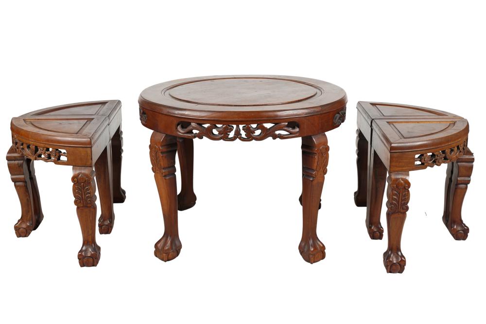 Appraisal: ASIAN CHOW SETcomprising table and four stools Condition with use