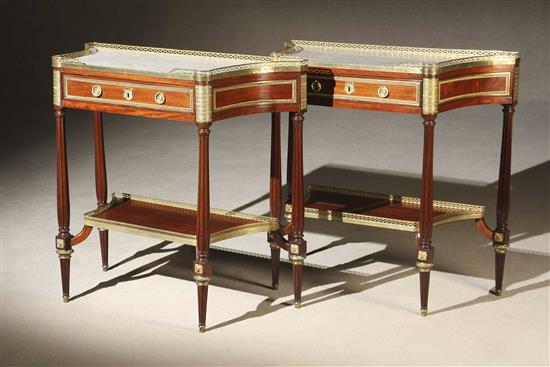 Appraisal: Pair of Louis XVI Ormolu Mounted Mahogany Marble-Top Consoles Late