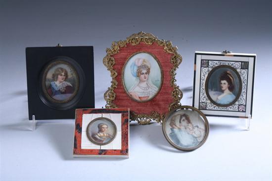 Appraisal: FIVE CONTINENTAL PORTRAIT MINIATURES th century Including one of a