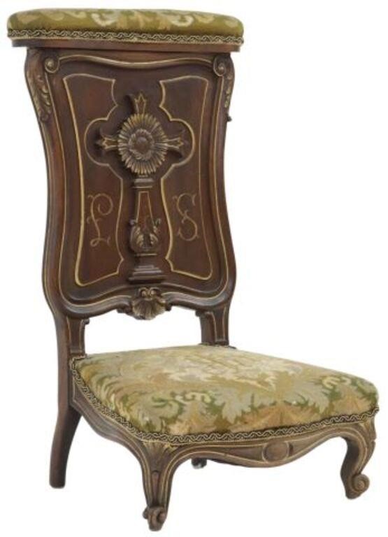 Appraisal: French prie-dieu prayer kneeler th c padded top rail and