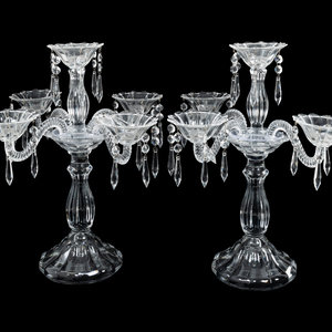 Appraisal: A Pair of French Molded Glass Five-Light Candelabra th Century