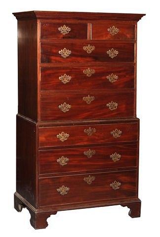 Appraisal: A GEORGE III MAHOGANY TALLBOY of small proportions in two