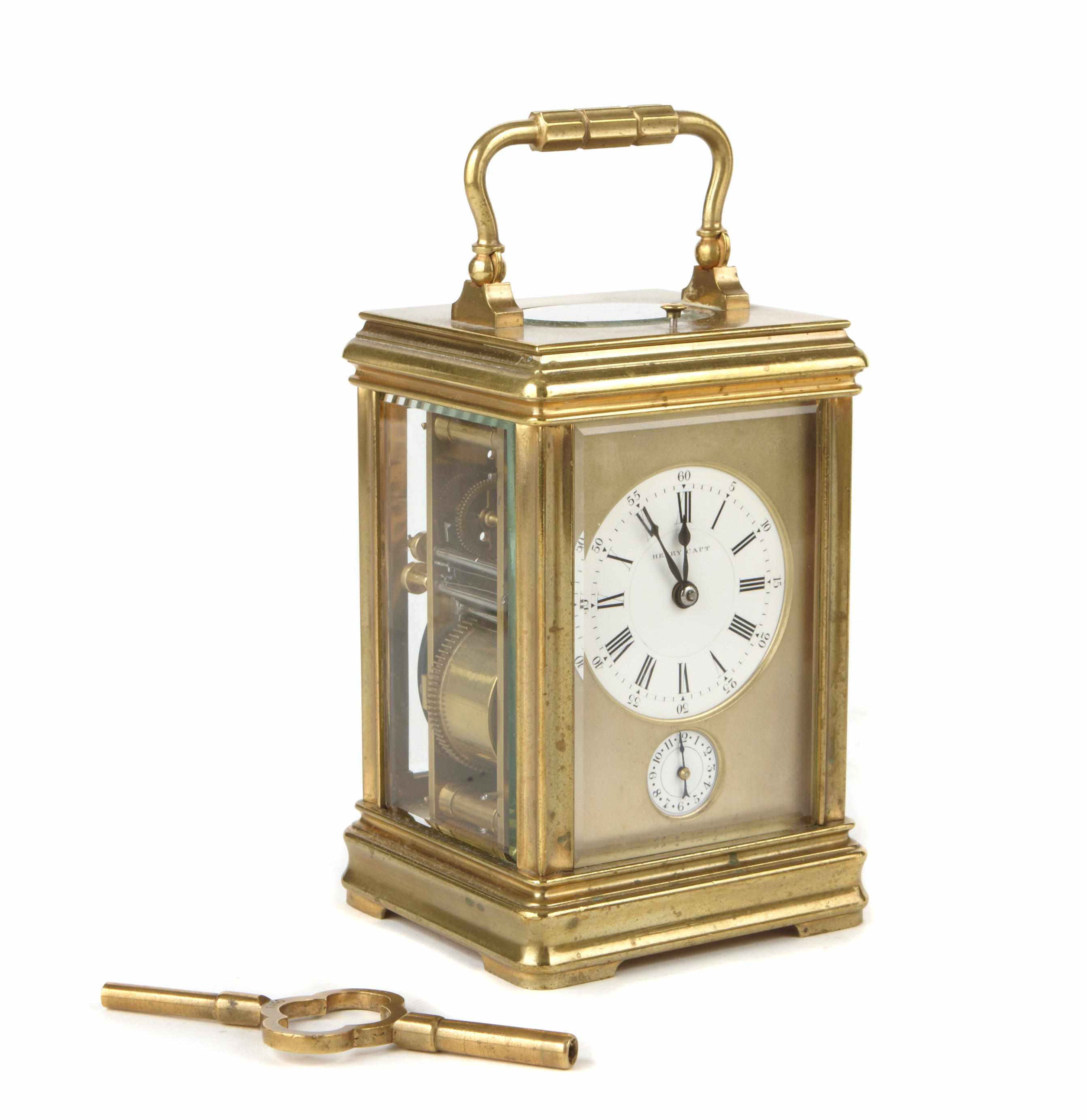 Appraisal: A French gilt brass carriage clock Henry Captcirque The circular