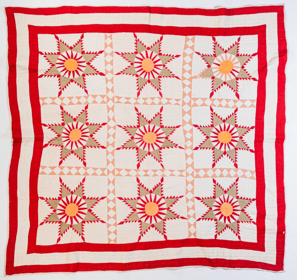 Appraisal: AMERICAN APPLIQUE QULIT Late th century Four colored star burst