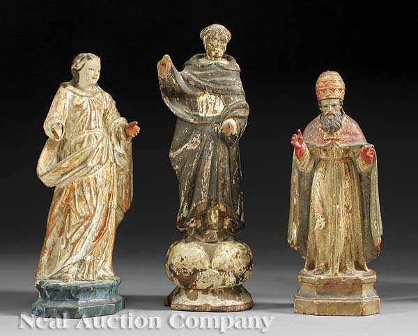 Appraisal: A Group of Three Polychromed Wood Santos Figures th c