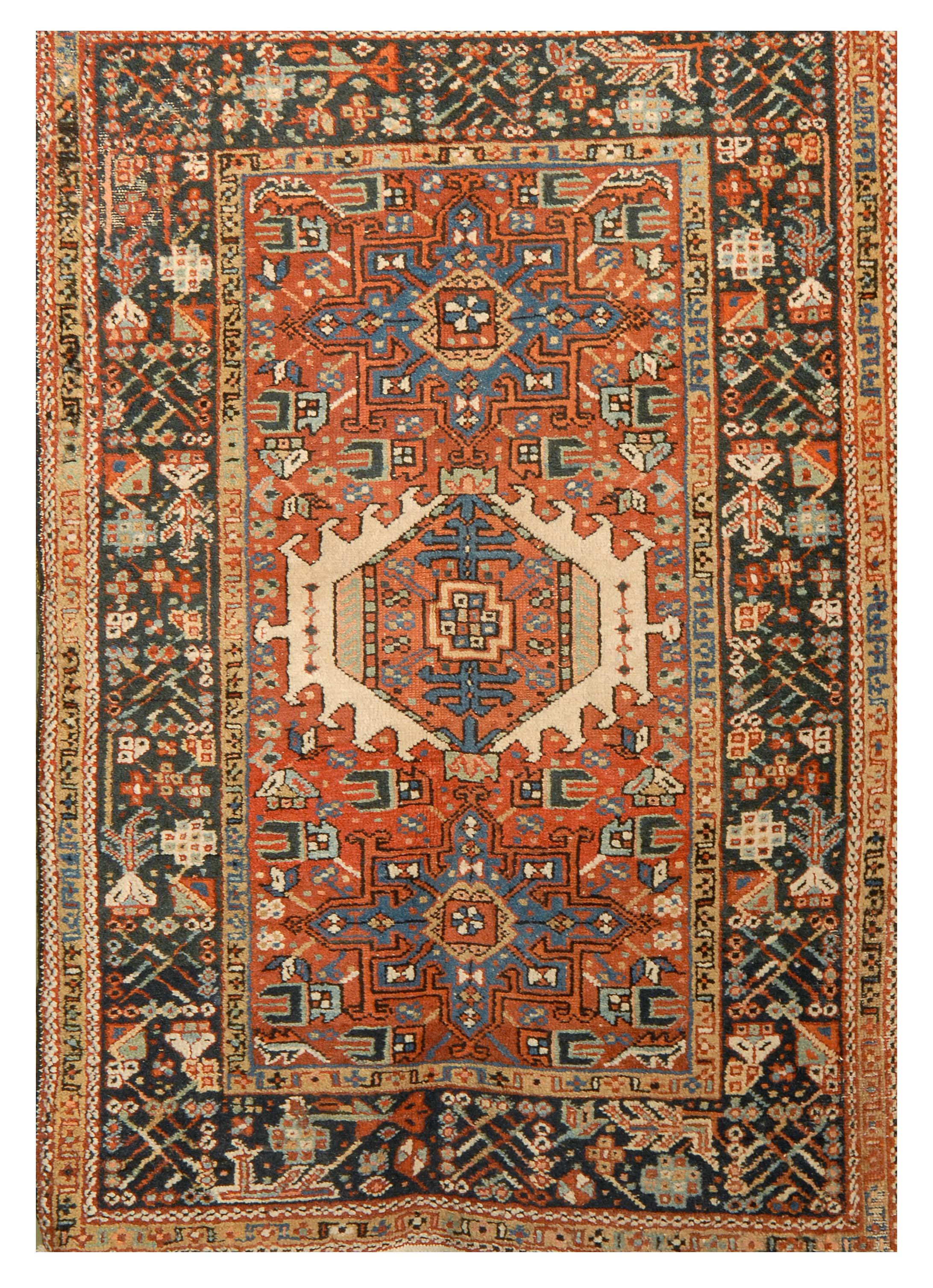 Appraisal: ORIENTAL RUG KARAJA ' x ' Three traditional gabled and