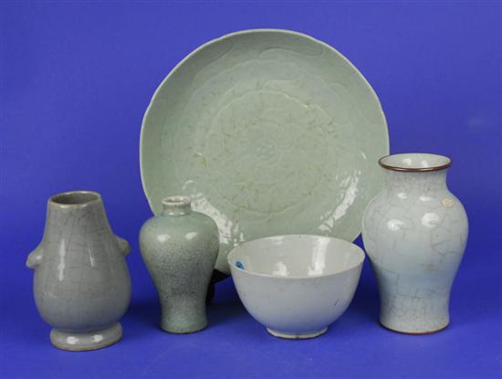 Appraisal: COLLECTION OF CHINESE CELADON POTTERY including a large modern charger