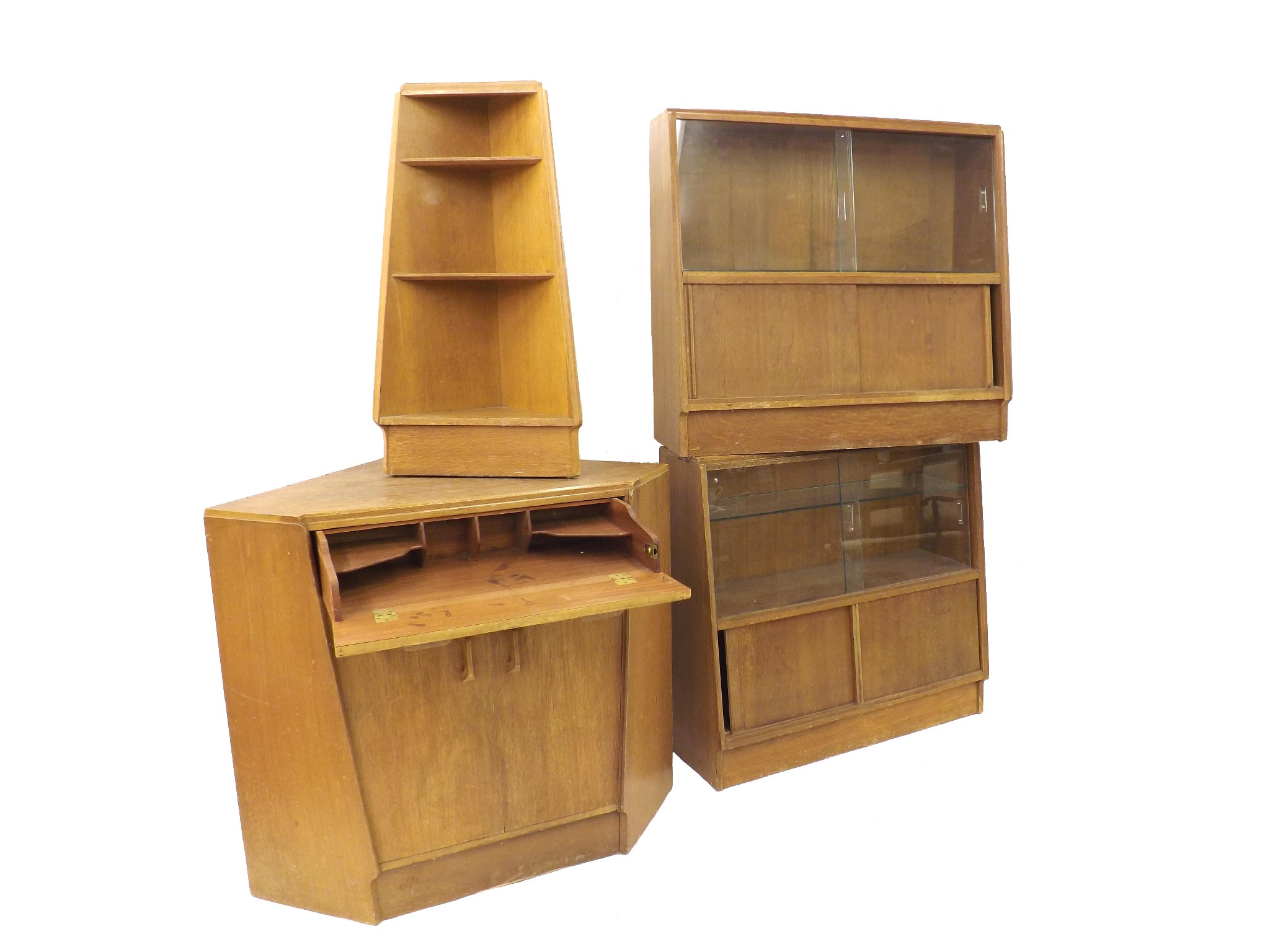 Appraisal: Early G Plan E Gomme oak corner display cabinet comprising