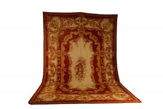 Appraisal: Hand Woven Aubusson Needlepoint Rug Burgundy and yellow fields with