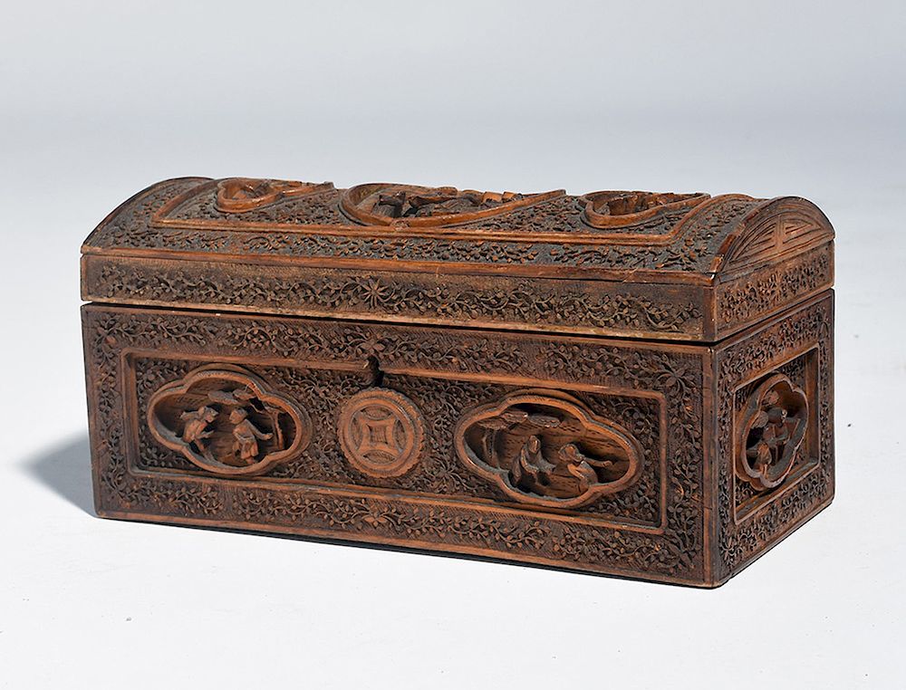 Appraisal: Carved Chinese dome top box Carved Chinese dome top box