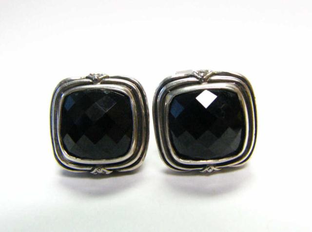 Appraisal: Pair of Scott Kaye sterling silver faceted black onyx and