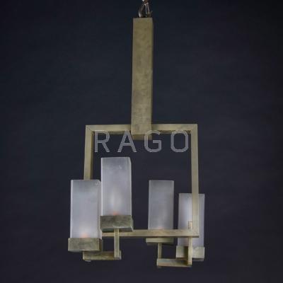 Appraisal: CLEMANCON Attr Hanging fixture France ca Chrome and frosted glass