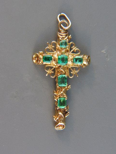 Appraisal: Emerald Cross Pendant six emeralds totaling carats in k yellow