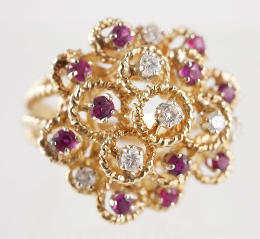 Appraisal: K yellow gold ruby and diamond cocktail ring size Split