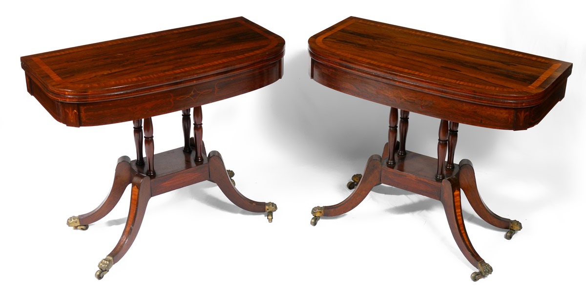 Appraisal: PAIR CIRCA REGENCY PERIOD GAME TABLES Inlaid tops and sides