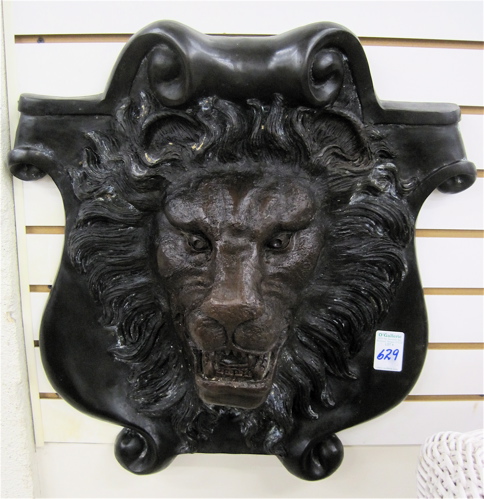 Appraisal: BRONZE GARDEN WALL SCULPTURE lion mask in relief against a