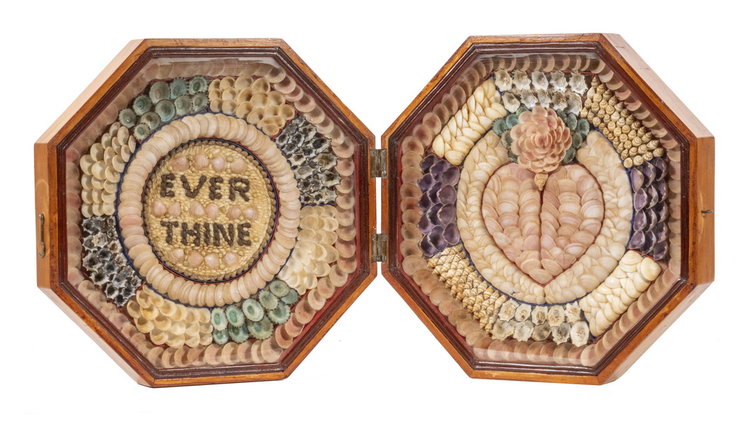 Appraisal: CASED SAILOR'S VALENTINE Late th c Sailor-Made Shellwork Double Valentine