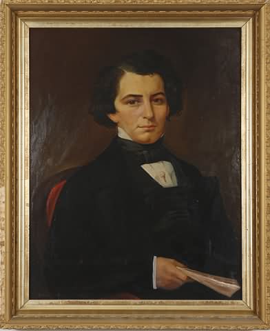 Appraisal: Portrait of man holding book oil on canvas mounted on