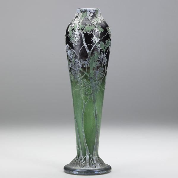 Appraisal: DAUM Tapering cameo glass vase with tall silver and green