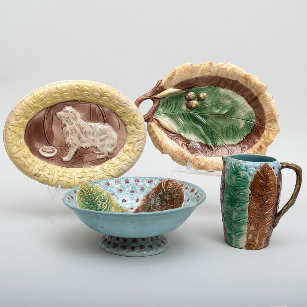 Appraisal: Group of Four Majolica Tablewares Comprising A footed bowl A