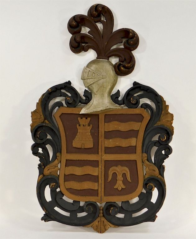 Appraisal: Continental Carved Painted Wood Coat Of Arms Panel Europe th