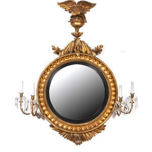 Appraisal: A Regency Carved Giltwood Convex Girandole Mirror by Thomas Fentham