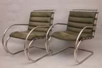 Appraisal: A Pair of Mies Van der Rohe Tubular-Steel Armchairs The