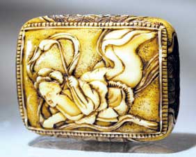 Appraisal: ANTIQUE STAG ANTLER NETSUKE Antique and well carved stag antler