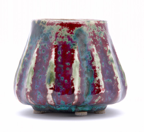 Appraisal: ADRIEN DALPAYRAT Ribbed gres vessel covered in a fine oxblood