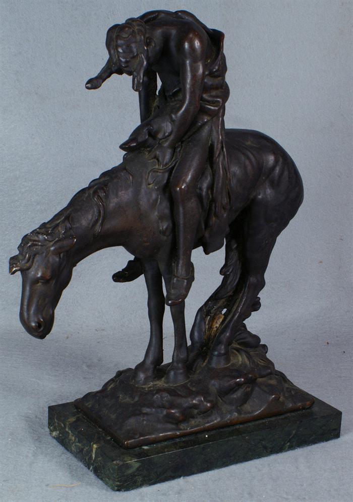 Appraisal: Patinated white metal sculpture Native American on Horseback marble base