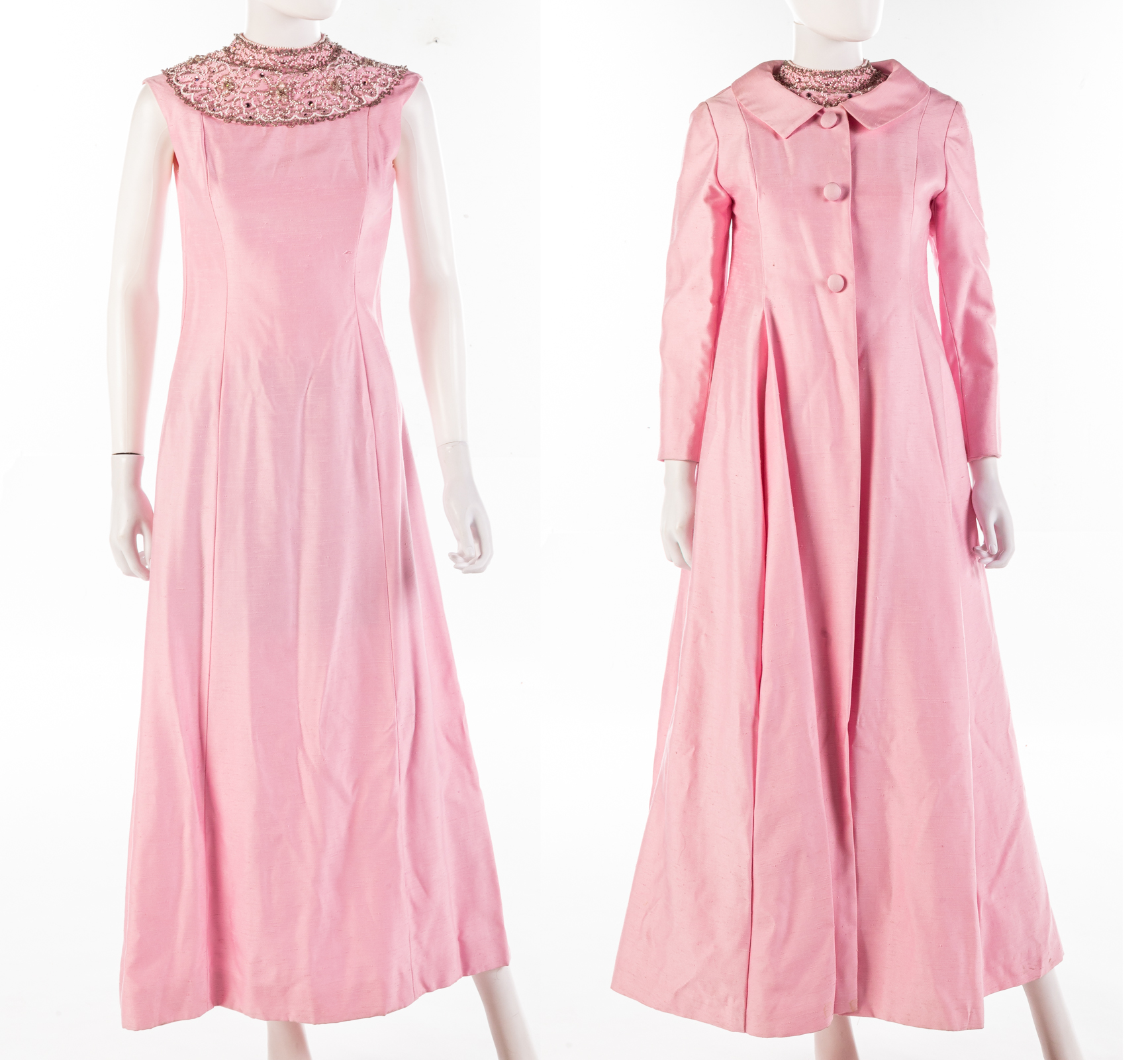 Appraisal: BUBBLEGUM PINK 'S DRESS WITH OVERCOAT Sleeveless dress chest is