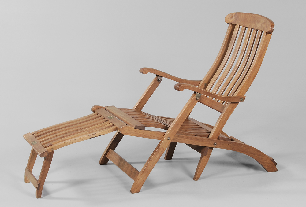 Appraisal: Hardwood Folding Deck Chair probably modern teak or other hardwood