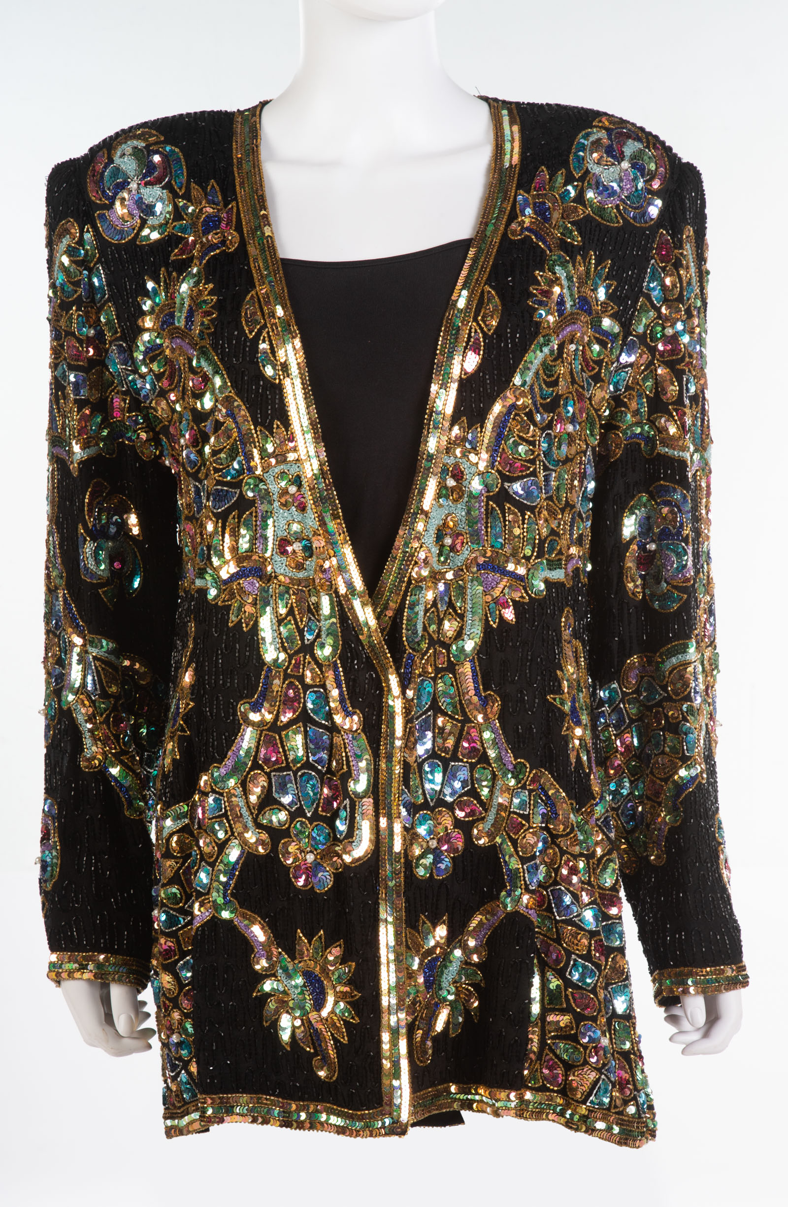 Appraisal: EMBELLISHED EVENING JACKET size L black ground with beads and