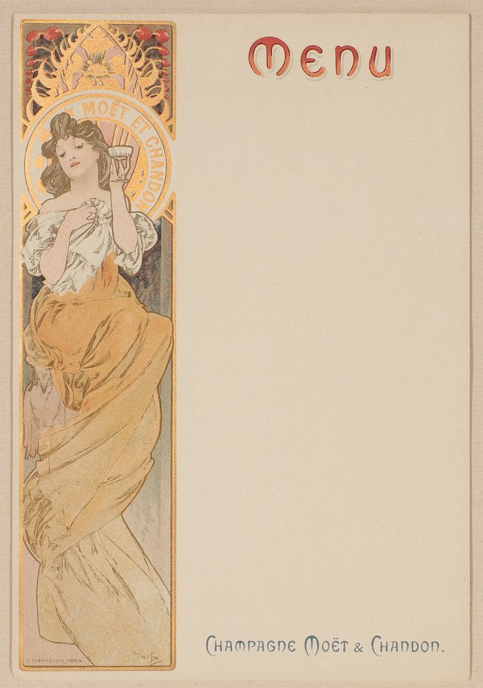 Appraisal: MOET AND CHANDON MENU AFTER ALPHONSE MUCHA - Alphonse Maria