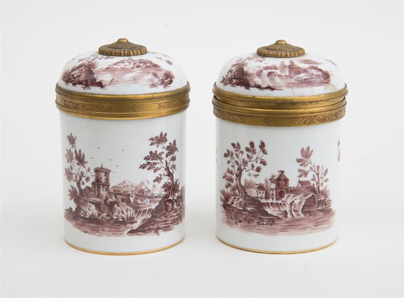 Appraisal: PAIR OF R GENCE STYLE GILT-METAL MOUNTED PORCELAIN JARS AND