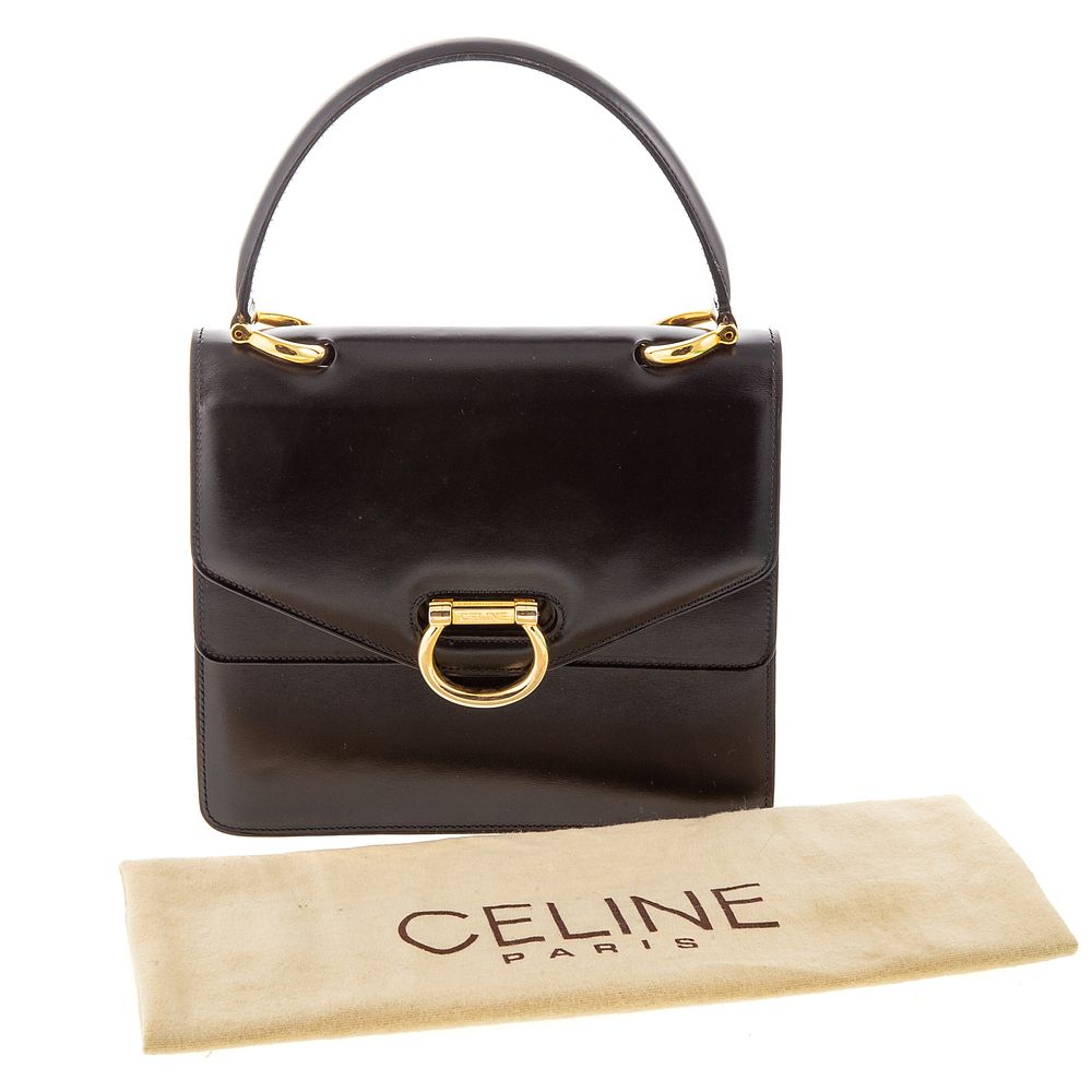 Appraisal: A Vintage Celine Top Handle Bag A black leather vintage